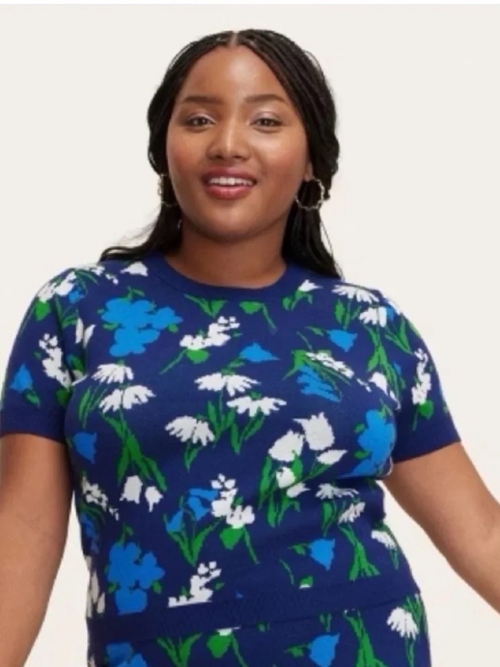 kate spade target navy floral crewneck sweater with blue, white & green florals